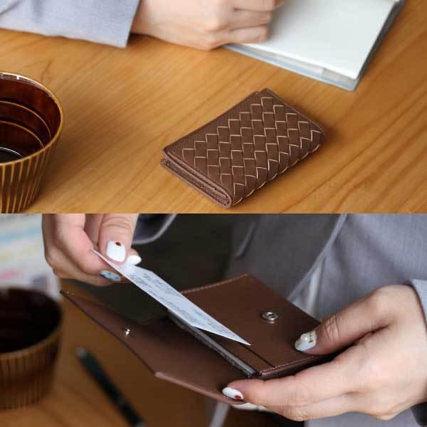 名刺入れ 本革 牛革 カードケース 編み込み おしゃれ 可愛い 大容量