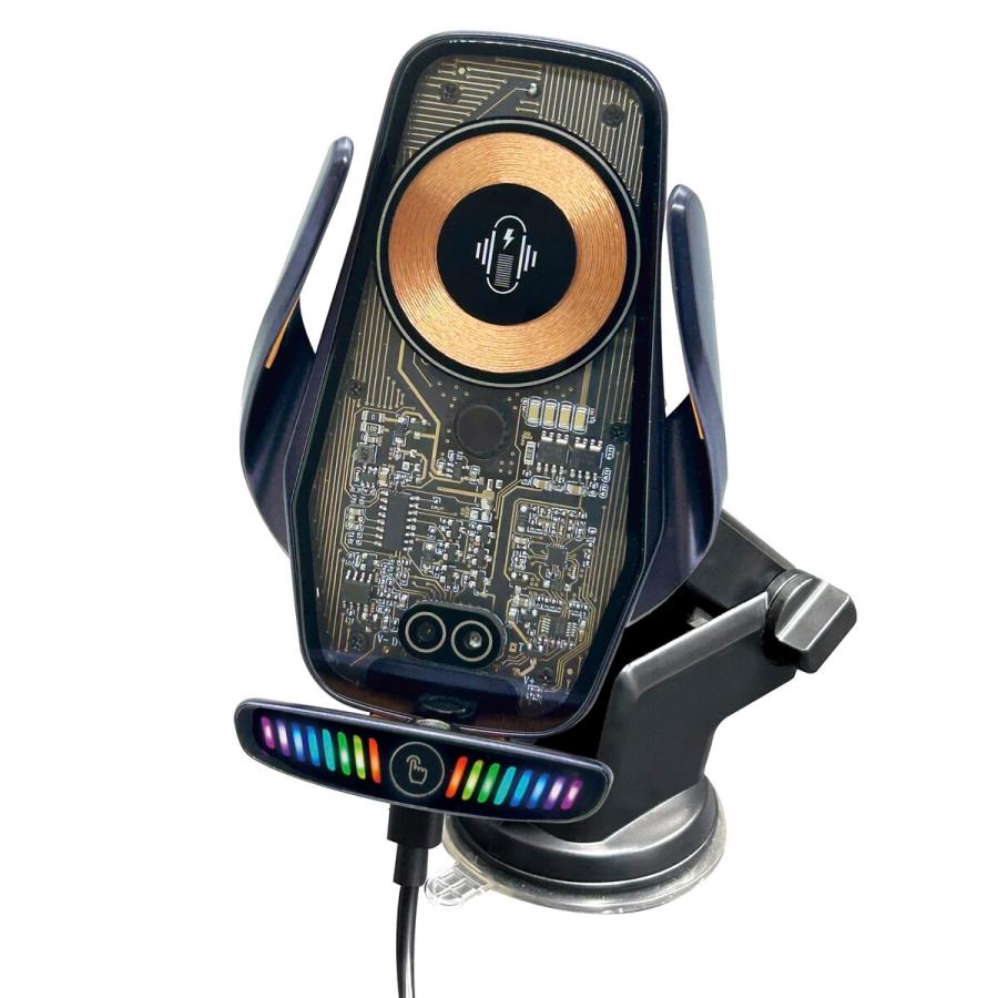 自動開閉ワイヤレス充電スマホホルダー スケルトン Qi対応 タッチ