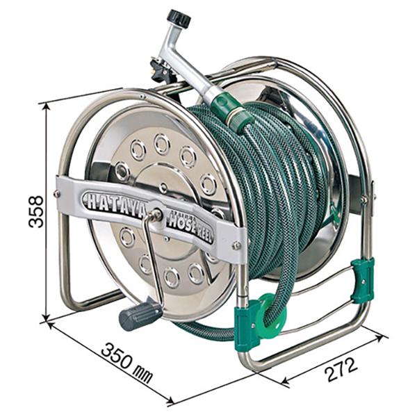 ホースリール ステンレス製 20m防藻ホース付 レバーノズル 下方向巻き