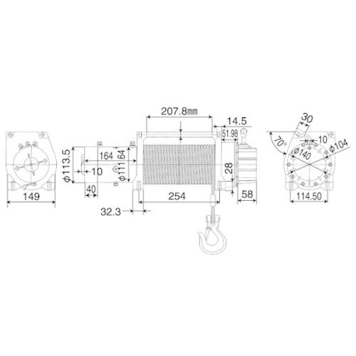 電動ウインチ DC24V 組立式 準防水 最大牽引3300kg 吊下げ1100kg