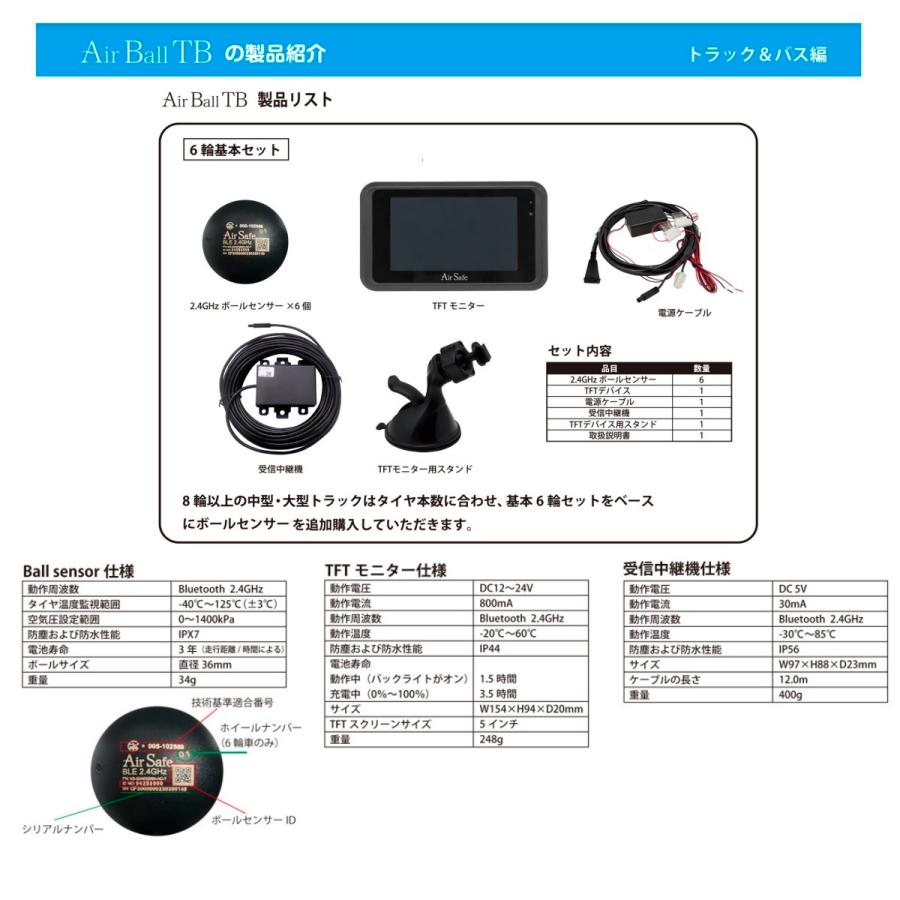 タイヤ空気圧モニタリングシステム Air Ball TB TPMS 6輪基本 タイヤ空気圧モニタリングシステム Air Ball TB TPMS 6輪基本