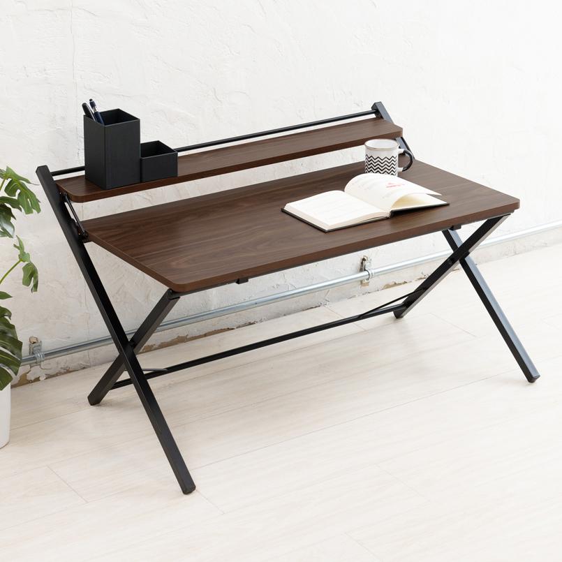 【新品・送料無料】幅80cm◎棚付折りたたみワークデスク テーブル 机 木目 幅80cm◎棚付折りたたみワークデスク(ハイタイプ) テーブル 机
