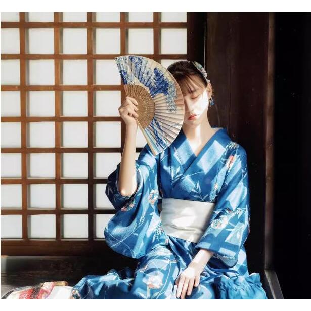 レディース浴衣セット 青系 花柄 帯 足袋 扇子 帯締め付き 16点 夏祭り