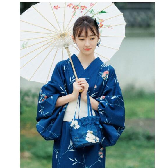 レディース浴衣セット 青系 花柄 帯 足袋 扇子 帯締め付き 16点 夏祭り
