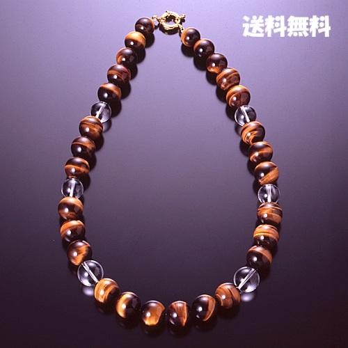 特大！勝負運を呼び込む天然石タイガーアイネックレス 開運 白水晶 金