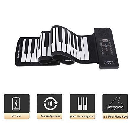 ＜並行輸入品＞Portable 61-Keys Roll up Piano, Soft Silicone Flexible Electronic Digital Music Keyboard Piano Fit for Piano Beginner Support Recording, Playback, Pro