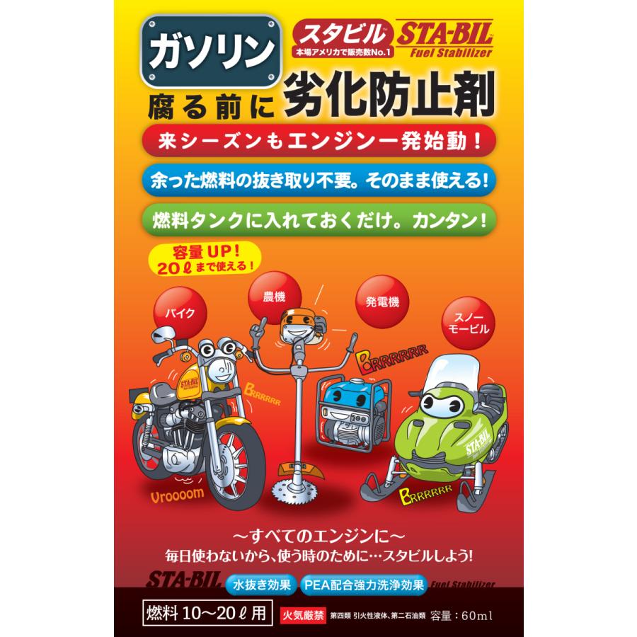 STA-BIL　スタビル　燃料劣化防止剤　60ml（10〜20L用） | 