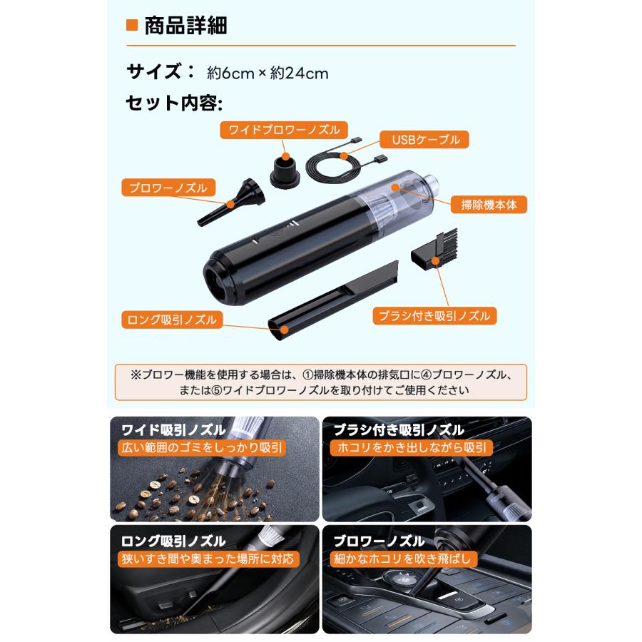 ハンディクリーナー 掃除機 コードレス 強力 吸引 45000Pa 車 車用