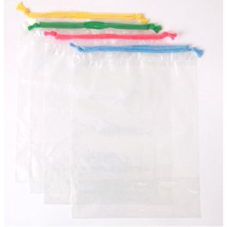 ポリ巾着袋　ビニール巾着袋　透明巾着袋　紐：緑色　２６０×３５０（底マチ80）ミリ　２０枚/セット |  | 01