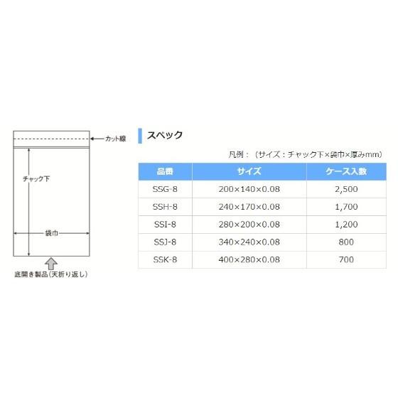 ユニパック　SSH-8　（SSタイプ）　生産日本社（セイニチ）　チャック付きポリ袋　1700枚入