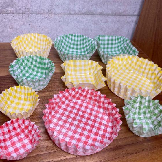 250枚】四角50・チェック柄（緑） オーブンケース 四角50（50＋50）×30