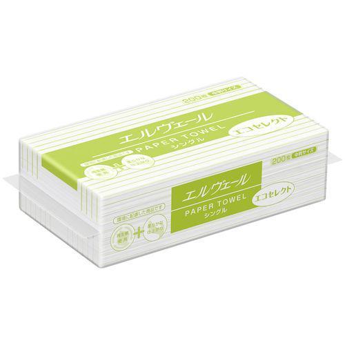 【70個】エコセレクト 中判 （200枚） エルヴェール ペーパータオル エリエール 業務用 紙タオル 21000699 (地域限定 送料無料) 35個入×2ケース 70個 | ブランド登録なし