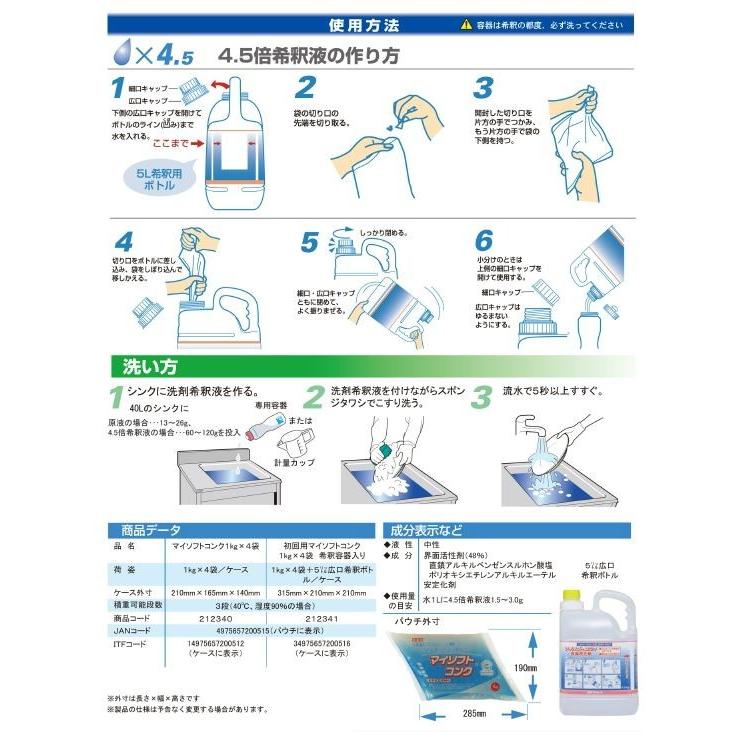 【1kg×4袋】1箱・マイソフトコンク（小箱） ニイタカ 食器用洗剤 業務用 洗浄剤 洗剤 詰め替え用　1箱（1kg×4袋入） | ブランド登録なし | 02
