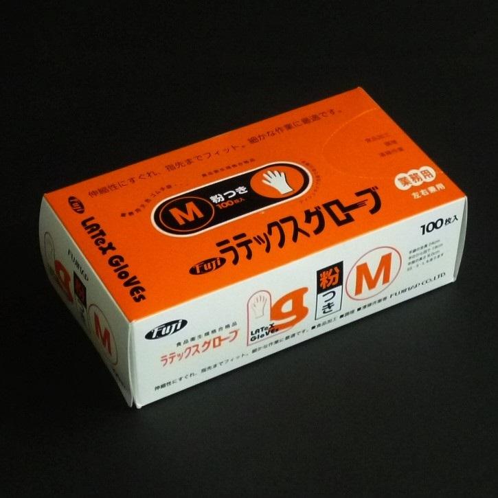 フジ ラテックスグローブ 天然ゴム手袋 粉付 ホワイト M 100枚