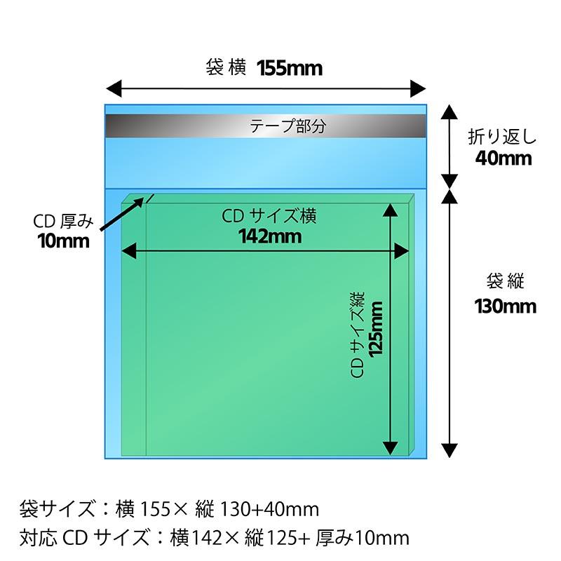 【送料無料】OPP袋[CD(厚さ10mm用)]横155x縦130+40mm テープ付き (3,000枚) 30ミクロン 宅 T318の画像