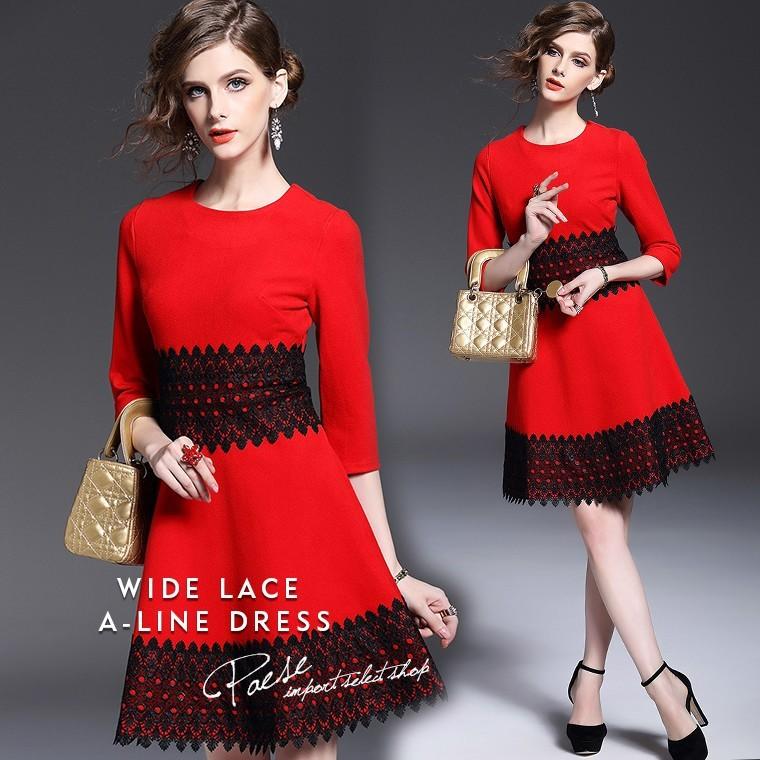 お洒落 ワイドレースaラインワンピース 七分袖 ワンピース 無地 レース ミニドレス ひざ丈 フレアー レッド 秋冬 大きいサイズ リゾートワンピ Aw Al インポートセレクトショップpaese 通販 Yahoo ショッピング 配送員設置送料無料 Bonusvulkanvegasde