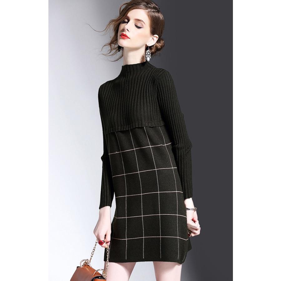 21春夏新色 ウィンドウペンチェックボトルネックワンピース ミニワンピ 長袖ニット ボトルネック ハイネックニット ニットワンピース ネイビー グリーン 秋冬 Aw Qu インポートセレクトショップpaese 通販 Yahoo ショッピング スプリングフェア