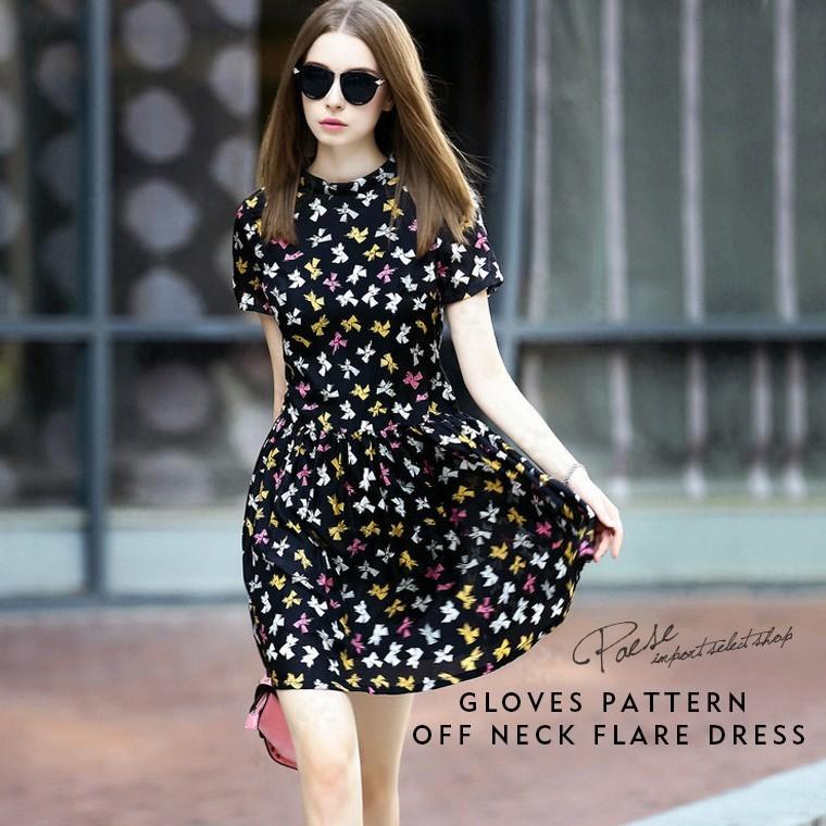 正規店仕入れの グローブ柄オフネックフレアーワンピース 半袖ワンピース 柄物ワンピース プリント柄 ワンピース グローブ柄 ミニドレス レトロ フレアー ブラック Ss Qu インポートセレクトショップpaese 通販 Yahoo ショッピング 最終値下 Newmatic Ae