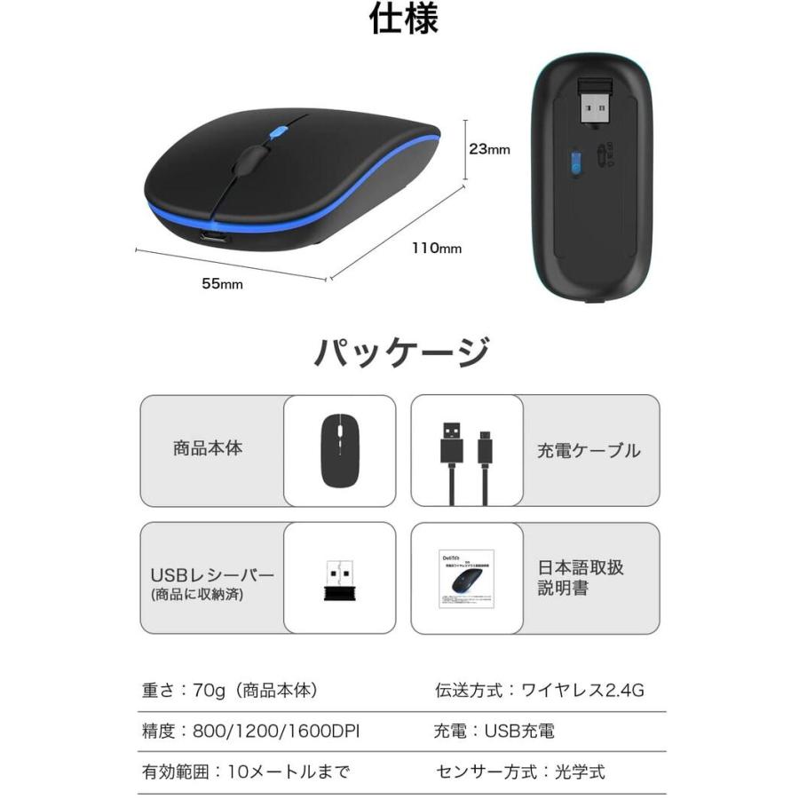 最新版 7色ライト付き】 ワイヤレスマウス 無線マウス コンパクト 超薄