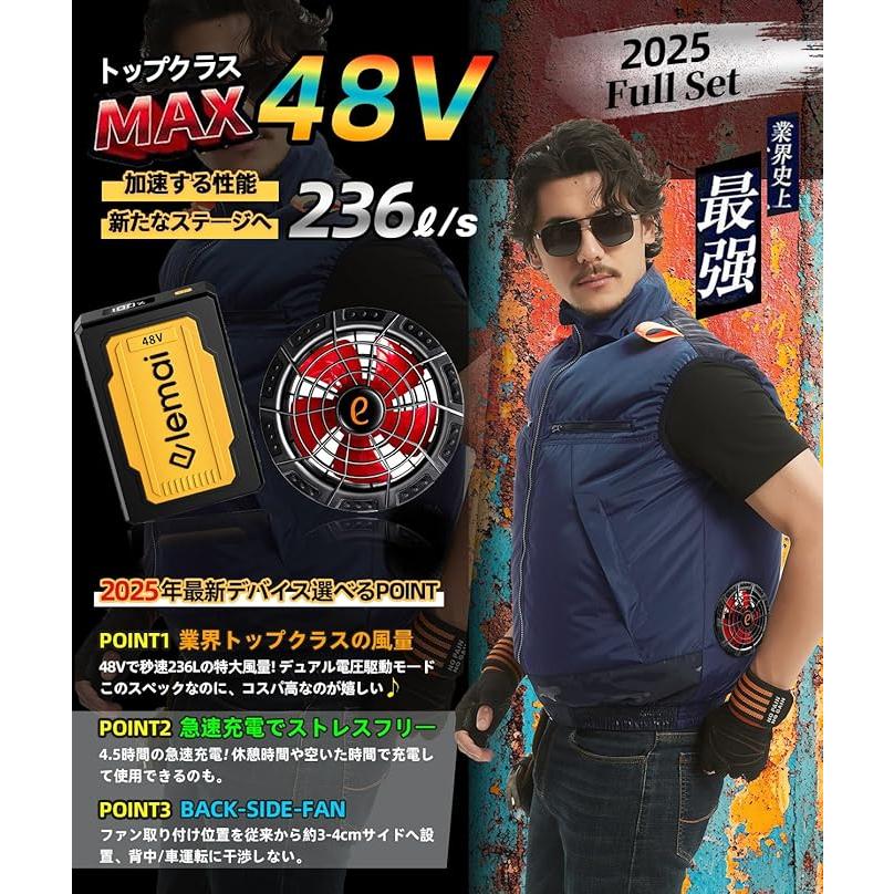 elemai] 2025NEWモデル チタンファン付きベスト遮熱-15℃ 48V最強進化