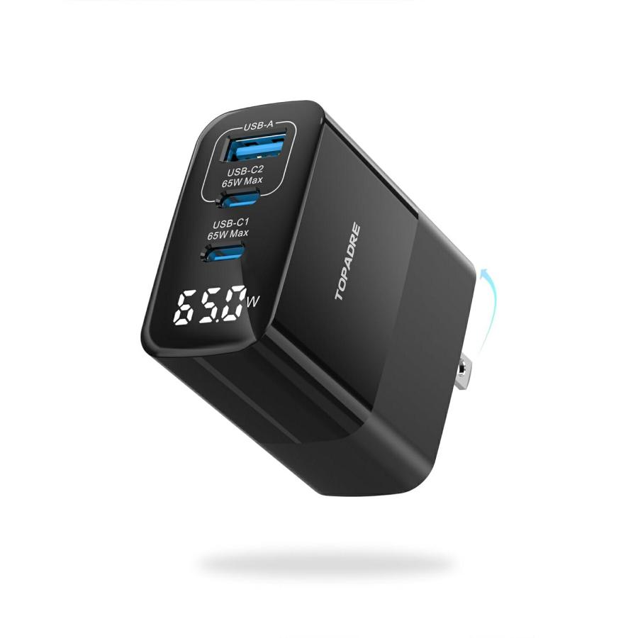 65w出力　急速充電器type-C×2 USB-A×1　 Aisea 65W GaN Type C 急速充電器 PD対応 USB-C×2 & USB A 3ポート