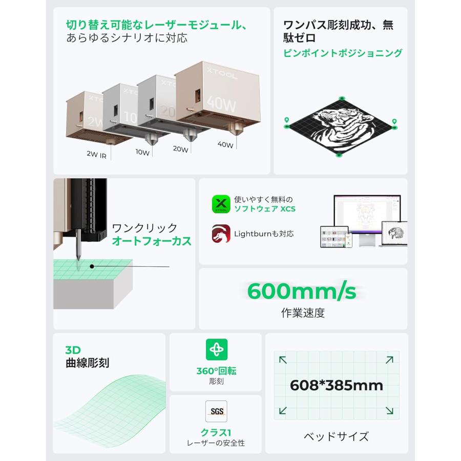 xTool S1 40W レーザー彫刻機 密閉型安全デザイン 正確な xTool S1 40W レーザー彫刻機 密閉型安全デザイン 正確な