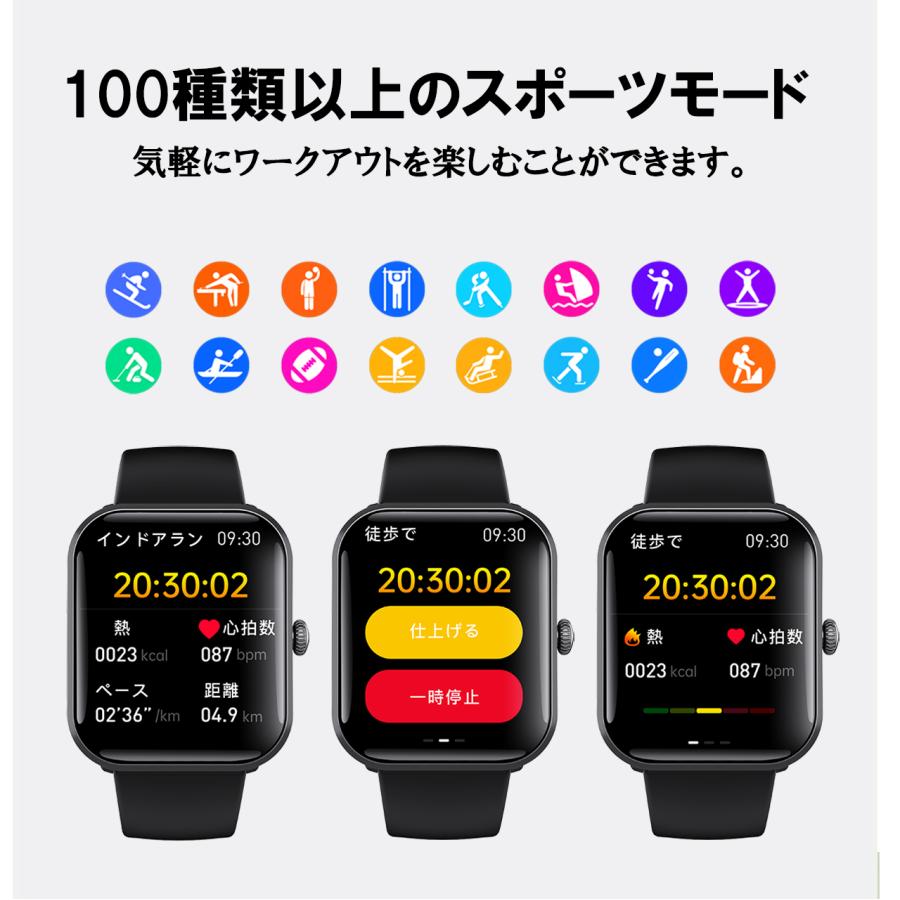 スマートウォッチ 血圧測定 通話機能 着信通知 心拍数 血中酸素 体温測定 睡眠 歩数計 運動管理 音楽・カメラ制御 IP67防水 android iPhoneの画像