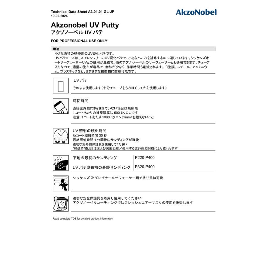 アクゾーノーベル UVパテ Coarse 190g シッケンズ akzonobel UV Putty