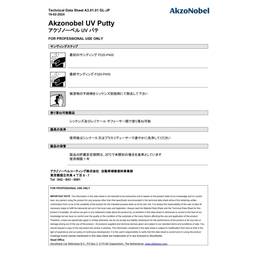 アクゾーノーベル UVパテ Coarse 190g シッケンズ akzonobel UV Putty