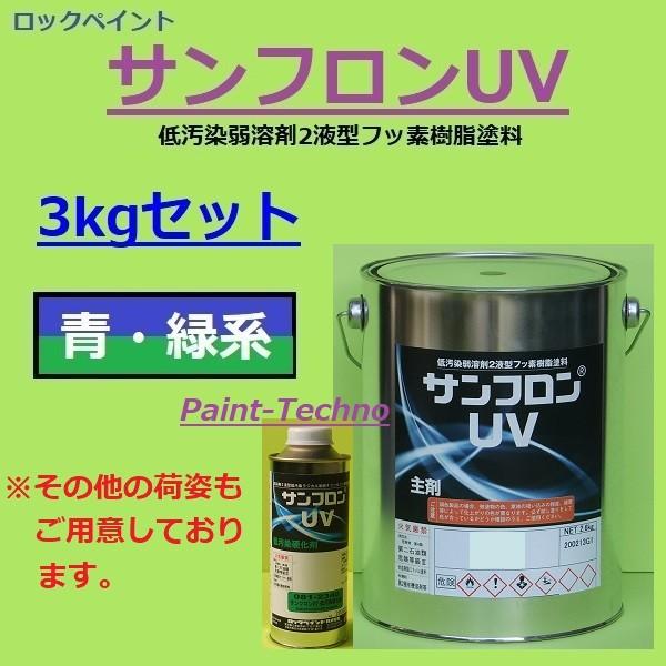 ロックペイント　サンフロンUV　青・緑系　建築　塗料　屋根　外壁　鉄部　3kgセット　フッ素