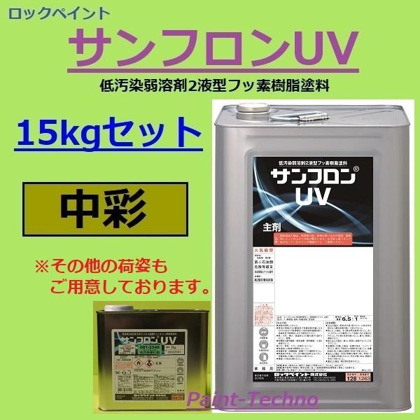 ロックペイント　サンフロンUV　中彩　建築　塗料　外壁　鉄部　屋根　15kgセット　フッ素