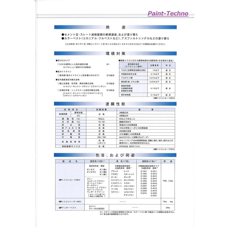 インターナショナルペイント IPシリコンルーフNEO 15kg 7色 セメント瓦 スレート波板 カラーベスト 屋根 水性 塗料｜paint-techno｜05