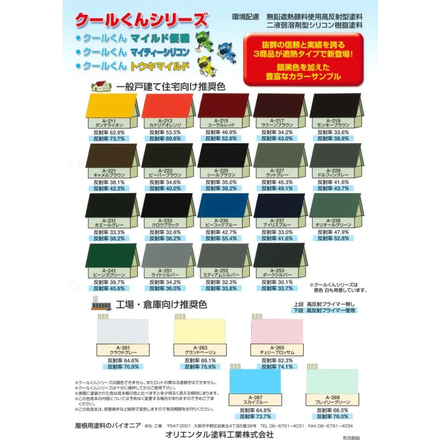 クールくんトウキマイルド A-253 ダークシルバー 弱溶剤シリコン2液型 オリエンタル塗料 クールくんマイティーシリコン 12kg ミディアムシルバー