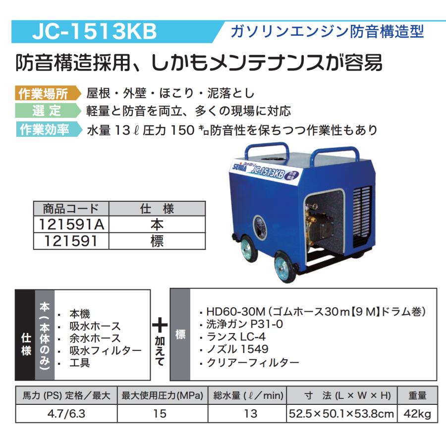 精和産業 簡易防音型洗浄機 ジェットクリーン JC-1513KB 本体のみ / 標準セット 各種の画像