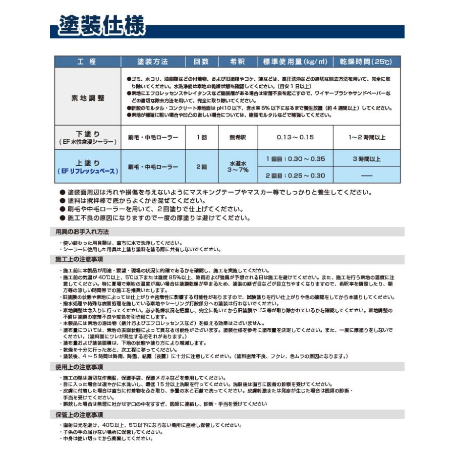 【ストアポイント10倍】EFリフレッシュベース 15kg＋EF水性含浸シーラー 4kgセット（住宅基礎用塗料 ブロック塀 ヨウヘキ 水性 下塗＋上塗セット）｜paintjoy｜07