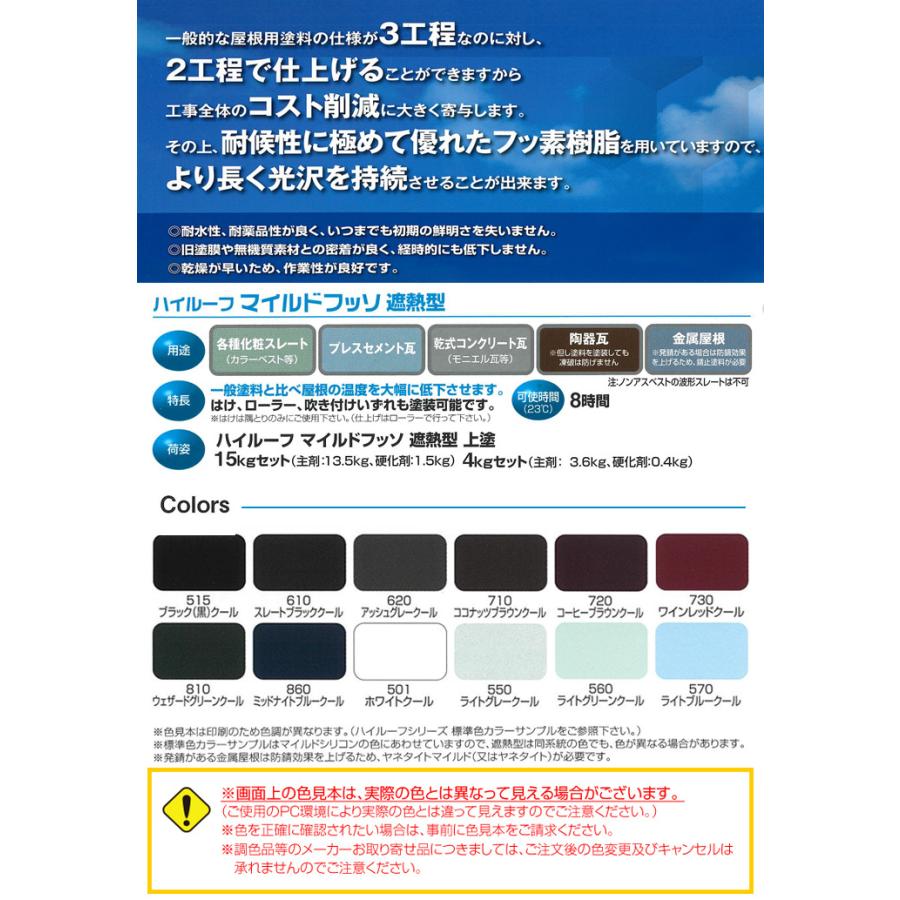 ハイルーフ　マイルドフッソ遮熱型　上塗　弱溶剤　2液型）　屋根　15kgセット　（大同塗料