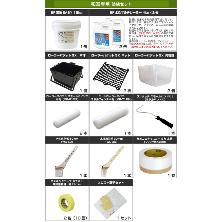 漆喰 DIY 塗料 EF漆喰EASY 16kg + 和室専用塗装セット（STK-54N