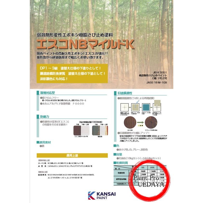 関西ペイント エスコNBマイルドK 各色（白・赤さび・グレー） 18kg 