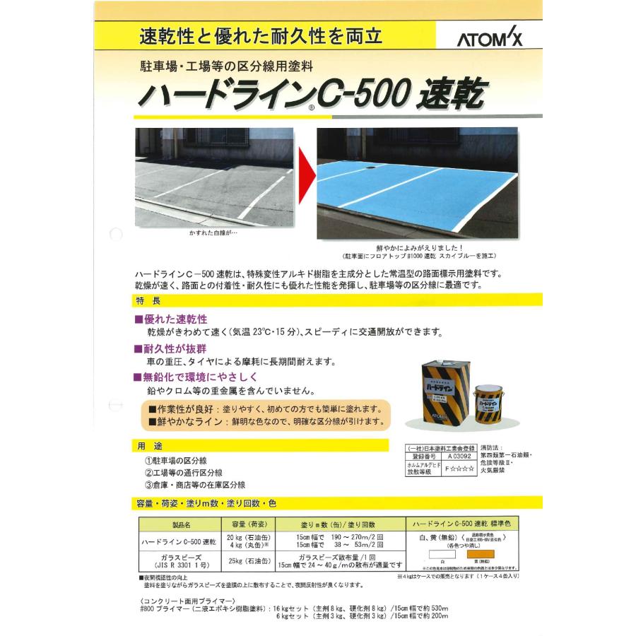 ハードライン C-500 速乾 黄 ４kg ×４缶セット 路面標示用塗料 アトミクス株式会社｜paintshop｜02