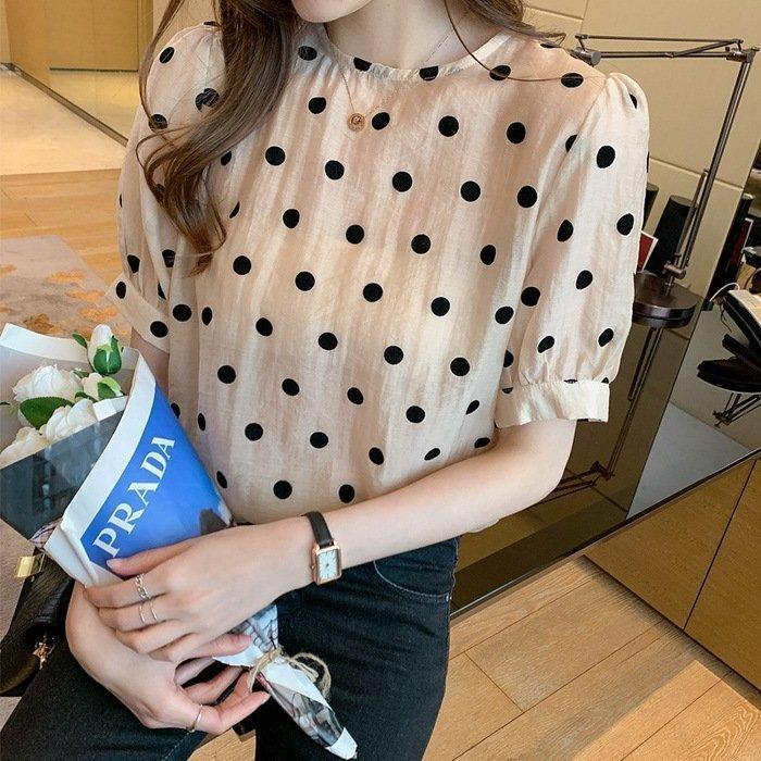 ブラウスレディース40代春夏オシャレブラウスシフォン可愛いドット柄ブラウスパフスリーブ半袖トップスおしゃれ大人通勤ゆったりtシャツ30代50代 Gl3axekohn トップス Www Elghoniemy Com
