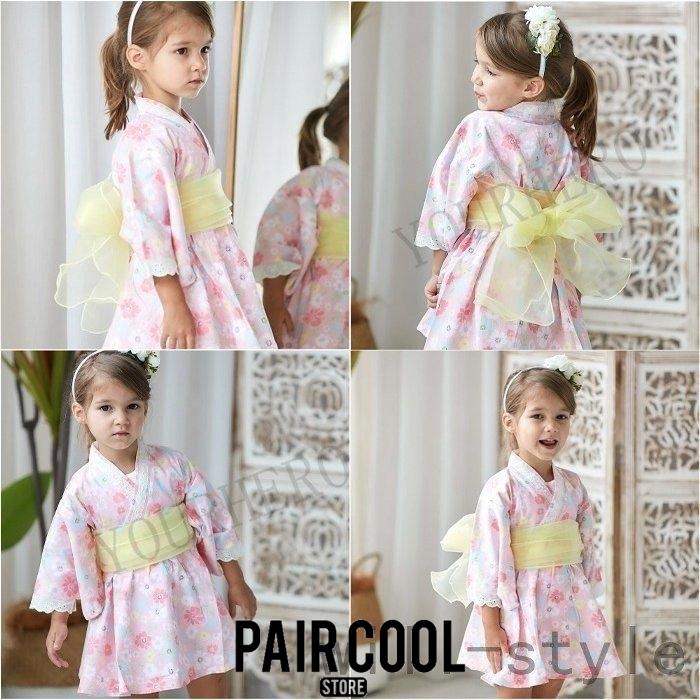 浴衣 子供 女の子 ワンピース 帯 かわいい レトロ キッズ 花柄 チュニック子供 兵児帯付 甚平ベビー服 浴衣ドレス 長袖 正規販売店 子ども