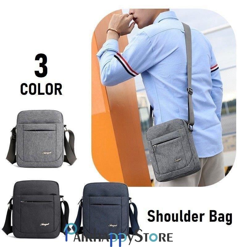 408円 人気特価 ショルダーバッグ メンズ 鞄 肩掛け 斜め掛け ファスナー ポケット付き 長さ調節可能 コンパクト 四角形 カバン ジッパー シンプル 英字ロゴ おし