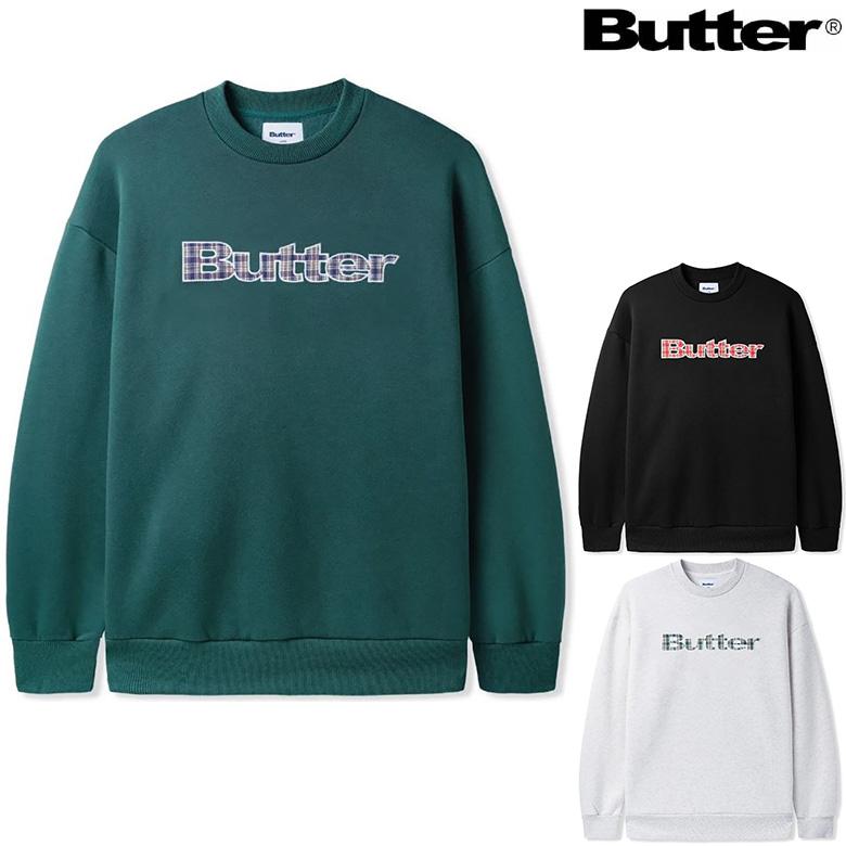 バターグッズ トレーナー BUTTER GOODS PLAID APPLIQUE LOGO CREW NECK