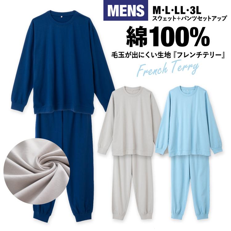 スウェット パジャマ メンズ 綿100 長袖 春 秋 初冬 フレンチテリー 無地 家族 おそろい M L Ll 3l 571 パジャマ屋さん 通販 Yahoo ショッピング