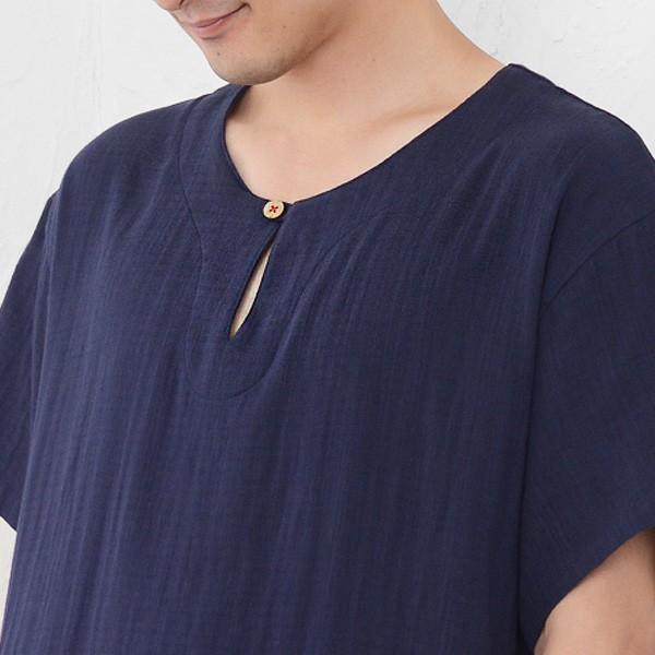 パジャマ メンズ 夏 半袖 かぶり ダブルガーゼ素材 超快適解放感抜群のスリーパー 半開き 吸汗、即乾、上質国産ガーゼ素材 日本製 父の日 ギフト 0701_20