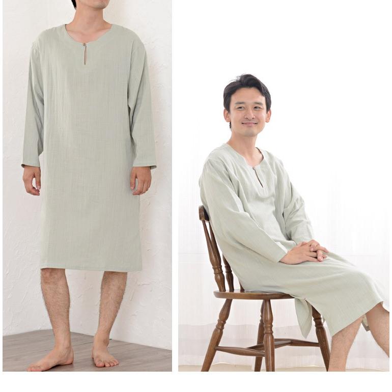 パジャマ メンズ ダブルガーゼ 夏 長袖 丸首 かぶり 最高のリラックス