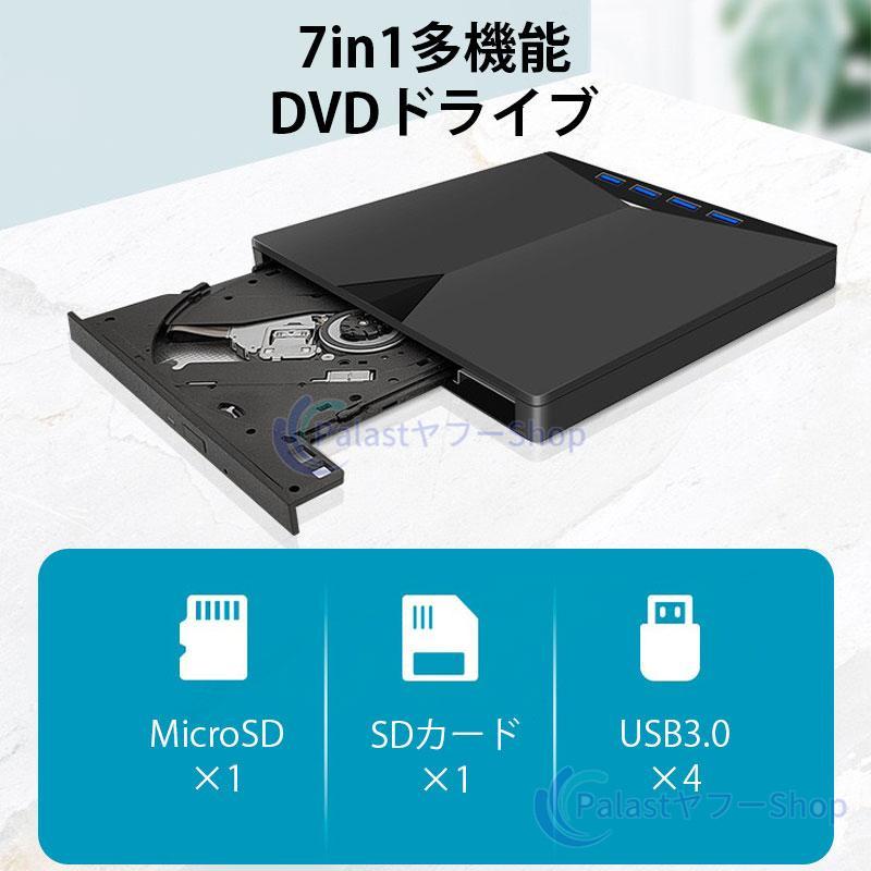 DVDドライブ マルチ 外付け 7in1 USB 3.0 DVD CD Type-C パソコン