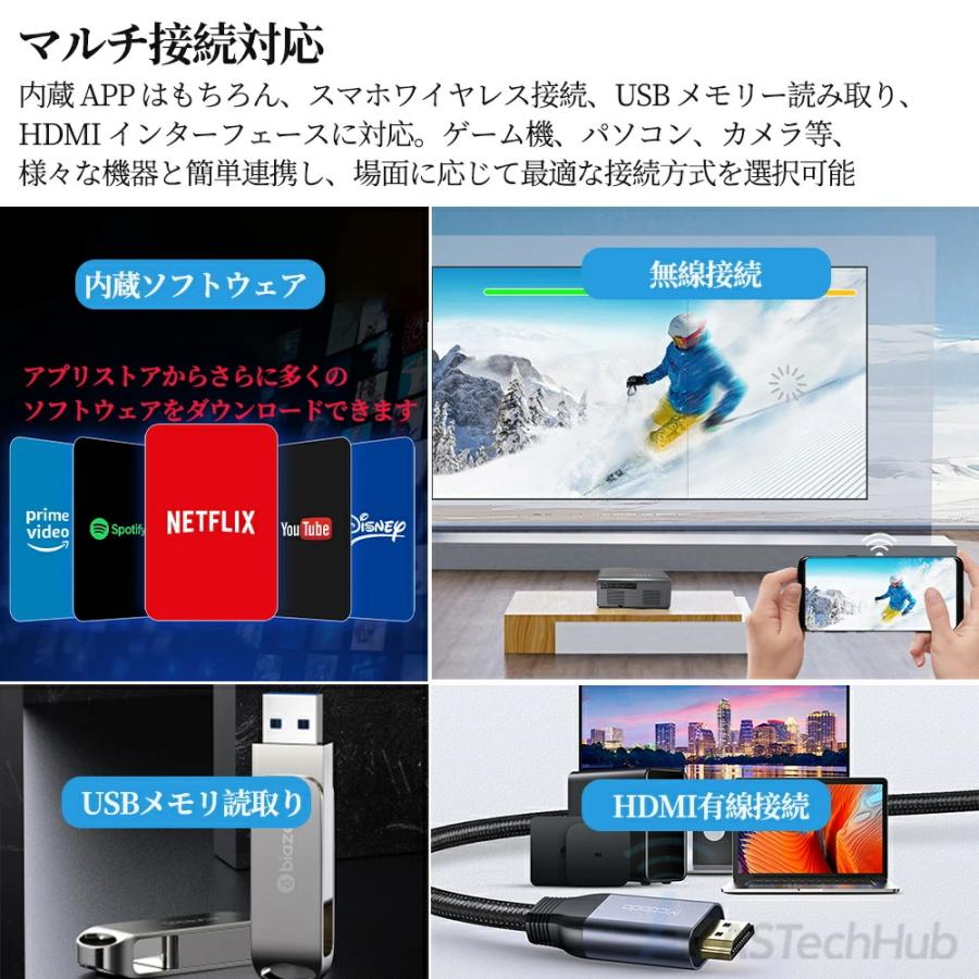 プロジェクター 小型 家庭用 Android搭載 4K対応 高輝度 25000LM 自動台形補正 5G/WiFi6 Bluetooth5.2 静音 壁 スマホ iPhone/Switch対応 ホームシアター 2026 |  | 03