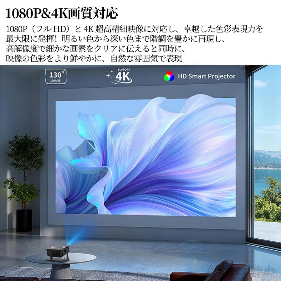 プロジェクター 小型 家庭用 Android搭載 4K対応 高輝度 25000LM 自動