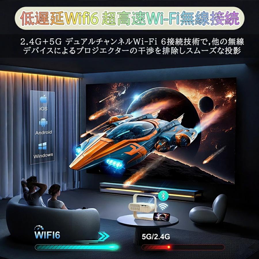 プロジェクター 家庭用 天井投影 1080P&4K対応 35000LM 自動フォーカス Netflix YouTube android搭載 スマホ 高画質 静音 5G WIFI6 Bluetooth5.4 簡単設定 |  | 10